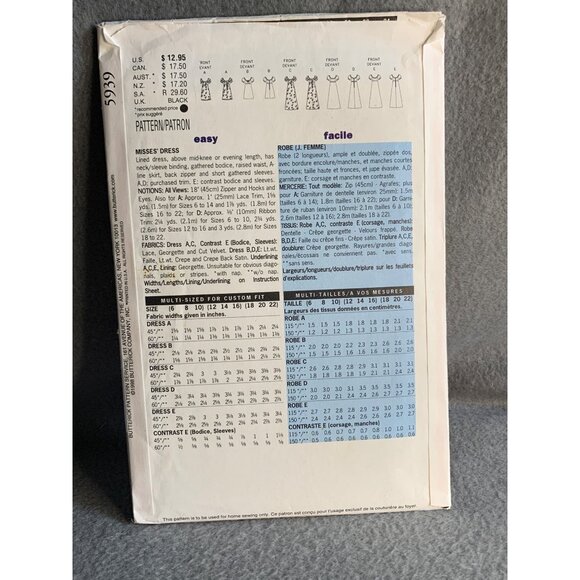 Butterick Misses Dress Sewing Pattern Sz 6-10 5939 - Uncut - Picture 2 of 4